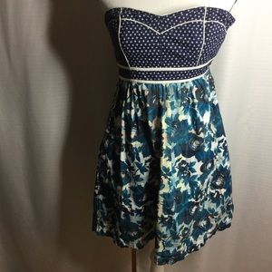 KIMCHI BLUE Strapless Dress Blue Floral Mini Sz 0